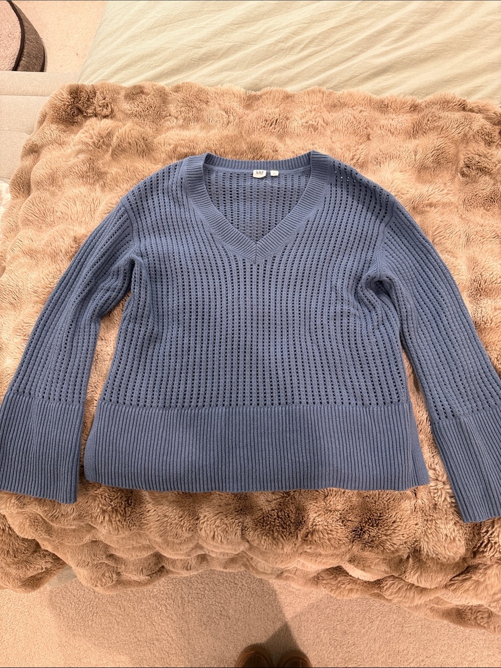 GAP Blue Pointelle V-Neck Sweater - 100% cotton
